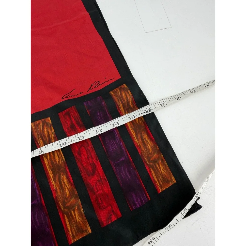 Anne Klein‎ Scarf Women OS Red Silk Striped Border Vintage